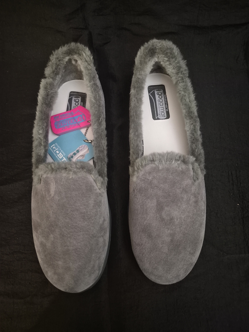 Skechers Women's Gray Faux Fur Lined Go-Step Slip-Ons